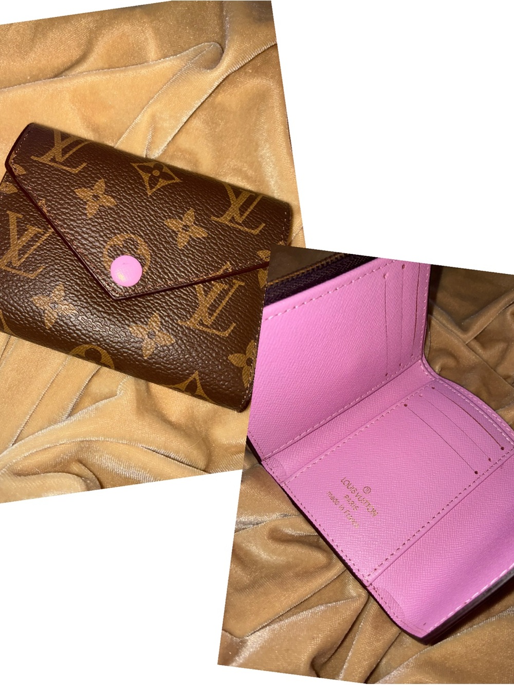 Louis Vuitton Brown Monogram Envelope Wallet with Pink Snap and interior